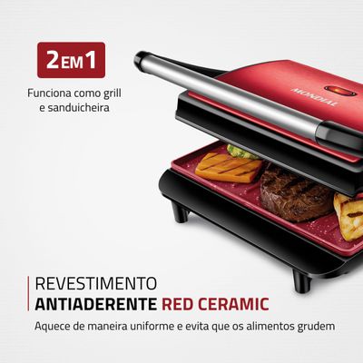 Press Grill Master Press Mondial Vermelho e Inox 1000W PG-01-RC 110