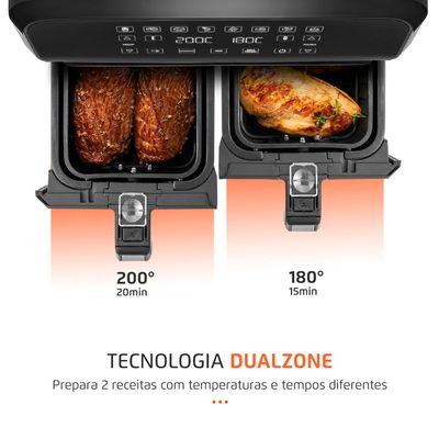 Fritadeira Air Fryer Dual Duplo Cesto 8L Mondial Preto e Inox0W AFD-01-BI 110