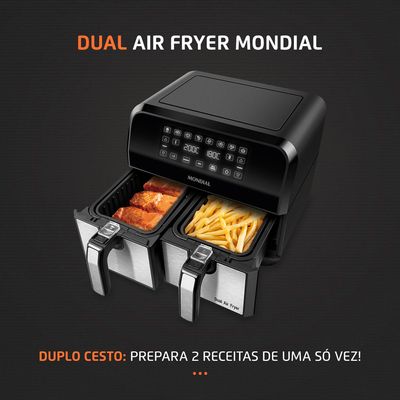 Fritadeira Air Fryer Dual Duplo Cesto 8L Mondial Preto e Inox0W AFD-01-BI 110