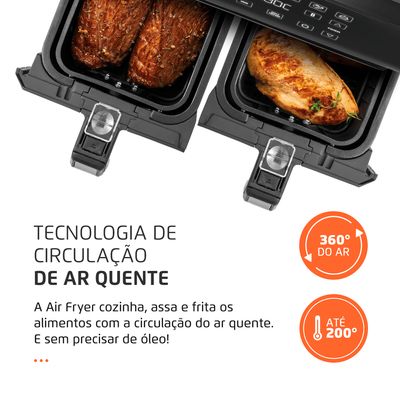 Fritadeira Air Fryer Dual Duplo Cesto 8L Mondial Preto e Inox0W AFD-01-BI 110