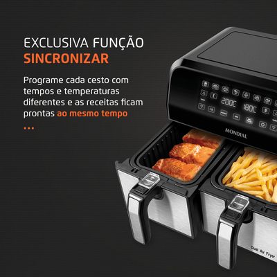 Fritadeira Air Fryer Dual Duplo Cesto 8L Mondial Preto e Inox0W AFD-01-BI 110