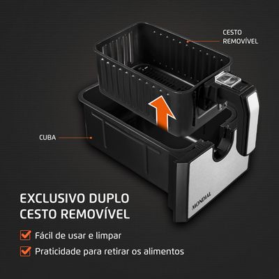 Fritadeira Air Fryer Dual Duplo Cesto 8L Mondial Preto e Inox0W AFD-01-BI 110