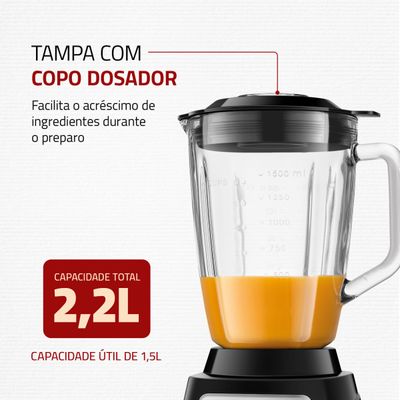 Liquidificador Turbo Glass Jarra de Vidro Mondial Preto e Inox 1400W L-1400 GI 110