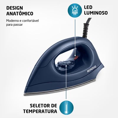 Ferro de Passar a Seco Mondial Azul 1200W FSN-55-BL 220