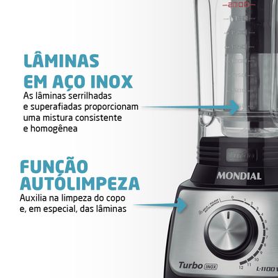 Liquidificador Turbo Mondial Preto e Inox 1100W L-1100 BI 220