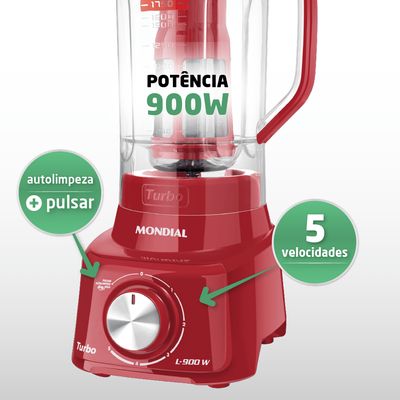 Liquidificador Turbo Mondial Vermelho 900W L-900 FR 2C 110