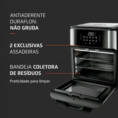 Fritadeira Air Fryer Forno Oven 12L Mondial Preto e Inox 2000W AFO-12L-BI 110