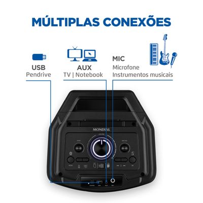 Party Box Mondial Preto 600W Bivolt PBX-600 Bivolt