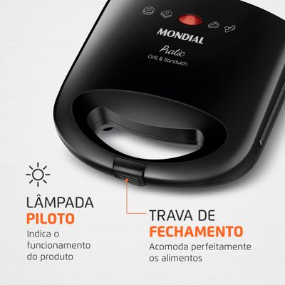 Grill E Sandwich Pratic Mondial Preto 750W SN-01 110