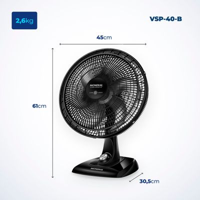 Ventilador de Mesa 40cm Super Power Mondial Preto e Prata 140W VSP-40-B 110