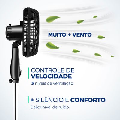 Ventilador de Coluna 30cm Turbo Mondial Preto e Prata 60W VT-30C-NB 110