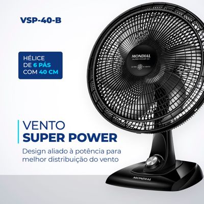Ventilador de Mesa 40cm Super Power Mondial Preto e Prata 140W VSP-40-B 110