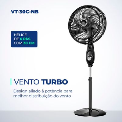Ventilador de Coluna 30cm Turbo Mondial Preto e Prata 60W VT-30C-NB 110