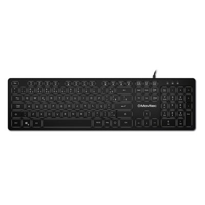 Teclado com Fio Led Branco Movitec Preto OTF-02 Teclado Movitec com Fio Retroiluminado OTF-02