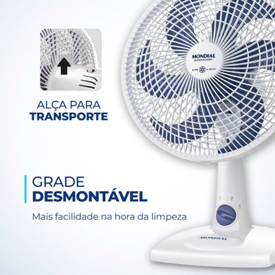 Ventilador de Mesa 30cm Super Power Mondial Branco e Azul Escuro 60W VSP-30-W 110