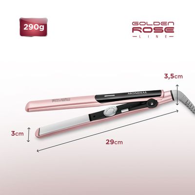 Prancha Alisadora Mondial Golden Rose e Preto 45W P-20 Bivolt
