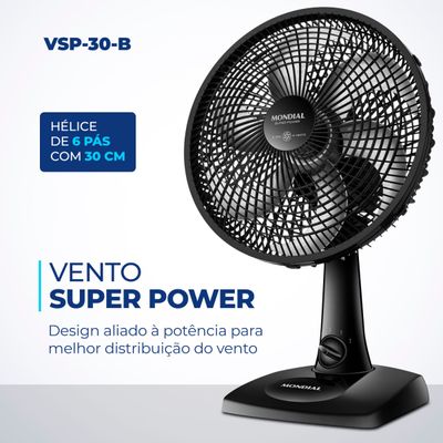 Ventilador de Mesa 30cm Super Power Mondial Preto 60W VSP-30-B 110