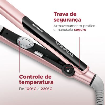 Prancha Alisadora Mondial Golden Rose e Preto 45W P-20 Bivolt