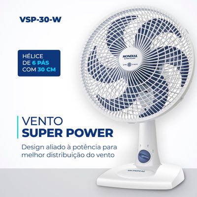 Ventilador de Mesa 30cm Super Power Mondial Branco e Azul Escuro 60W VSP-30-W 110