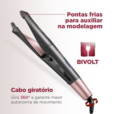 Prancha Alisadora e Modeladora Twist Mondial Grafite e Golden Rose 50W P-29 Bivolt