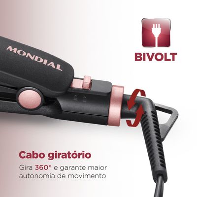 Prancha Alisadora Mondial Preto e Golden Rose 35W P-27 Bivolt