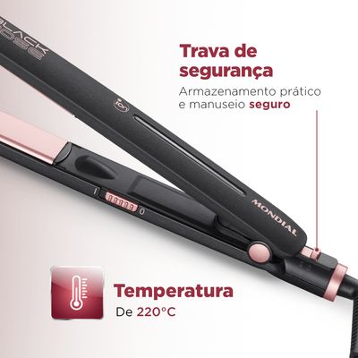 Prancha Alisadora Mondial Preto e Golden Rose 35W P-27 Bivolt