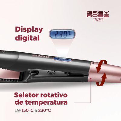 Prancha Alisadora e Modeladora Twist Mondial Grafite e Golden Rose 50W P-29 Bivolt