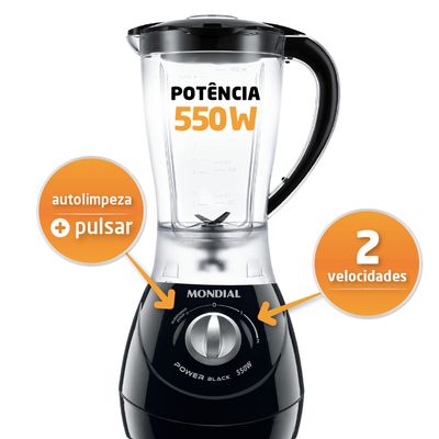 Liquidificador Power 2 Black Mondial Preto e Prata 550W L-28 110