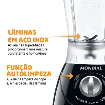 Liquidificador Power 2 Black Mondial Preto e Prata 550W L-28 110