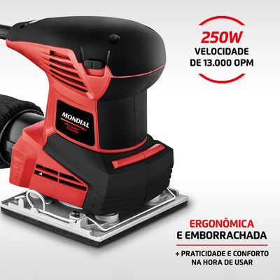 Lixadeira Orbital De 1 e 4 de Lixa Mondial Vermelho 250W FLO-02 110