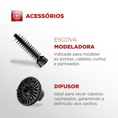 Escova Rotativa Ceramic Íon Turbo Mondial Vermelho e Preto 1200W ER-09 110