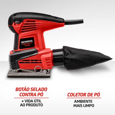 Lixadeira Orbital De 1 e 4 de Lixa Mondial Vermelho 250W FLO-02 110