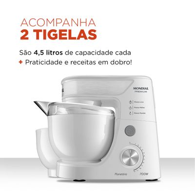 Batedeira Planetária Mondial Branco e Inox 700W BP-01P-W 110