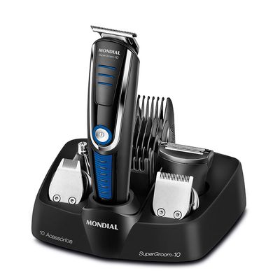 Aparador de Pelos Super Groom 10 Mondial Preto e Azul 6W  BG-03 Bivolt