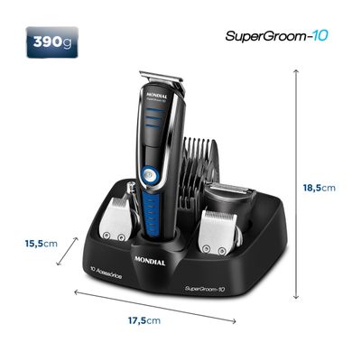 Aparador de Pelos Super Groom 10 Mondial Preto e Azul 6W  BG-03 Bivolt