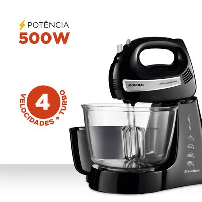 Batedeira Bella Massa Mondial Preto e Inox 500W B-23 NP 110
