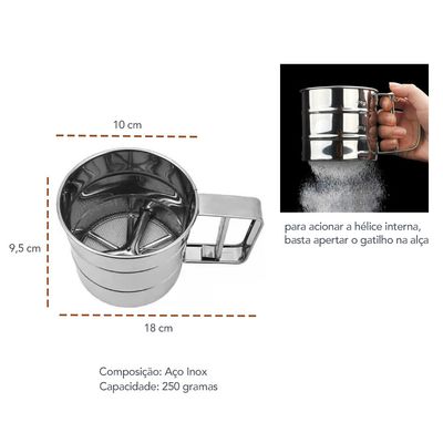 Polvilhador de Tapioca Farinha Açucar Caneca Inox 250g