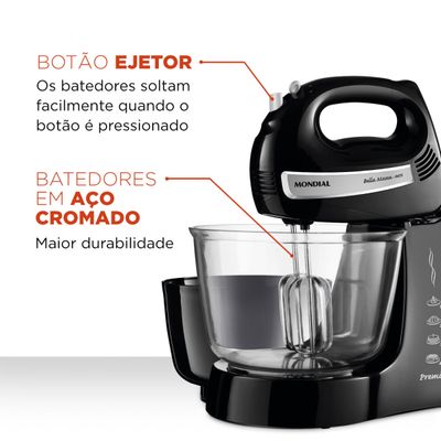 Batedeira Bella Massa Mondial Preto e Inox 500W B-23 NP 110