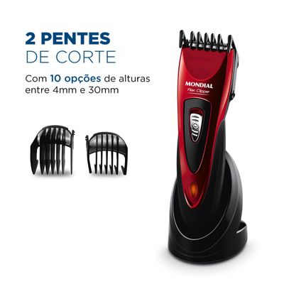 Cortador de Cabelos Flex Clipper Mondial Vermelho e Preto 10W CR-04 Bivolt