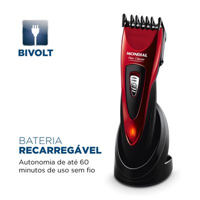 Cortador de Cabelos Flex Clipper Mondial Vermelho e Preto 10W CR-04 Bivolt