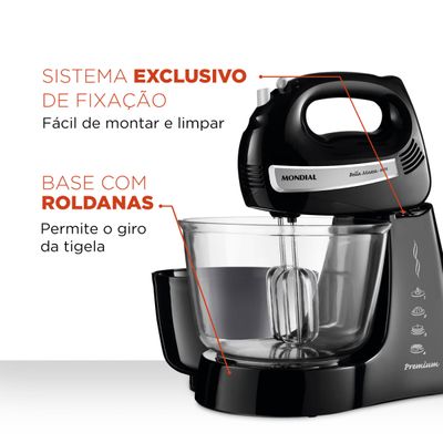 Batedeira Bella Massa Mondial Preto e Inox 500W B-23 NP 110