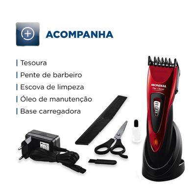 Cortador de Cabelos Flex Clipper Mondial Vermelho e Preto 10W CR-04 Bivolt