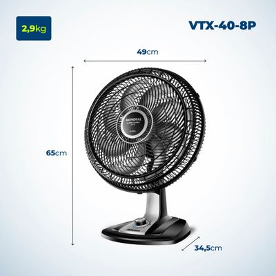 Ventilador 40cm Super Turbo 8 Pás Mondial Preto e Prata 140W VTX-40-8P 110