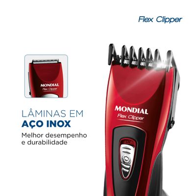 Cortador de Cabelos Flex Clipper Mondial Vermelho e Preto 10W CR-04 Bivolt