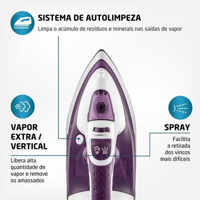 Ferro a Vapor Ceramic Express Mondial Branco e Lilás 1200W F-40 110