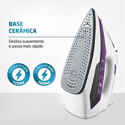Ferro a Vapor Ceramic Express Mondial Branco e Lilás 1200W F-40 110