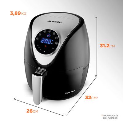 Fritadeira Sem Óleo Air Fryer 3,5L Mondial Preto e Inox 1500W AF-30-DI 110