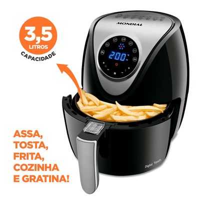 Fritadeira Sem Óleo Air Fryer 3,5L Mondial Preto e Inox 1500W AF-30-DI 110