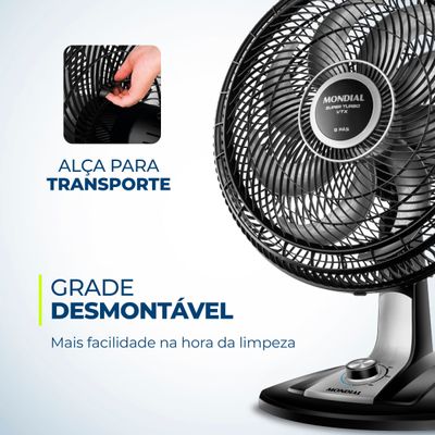 Ventilador 40cm Super Turbo 8 Pás Mondial Preto e Prata 140W VTX-40-8P 110