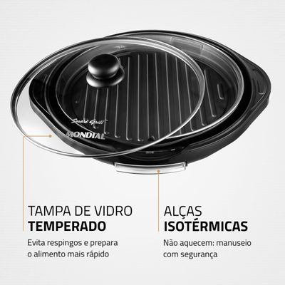 Grill Redondo Smart Grill 30cm Mondial Preto 1200W G-04 220